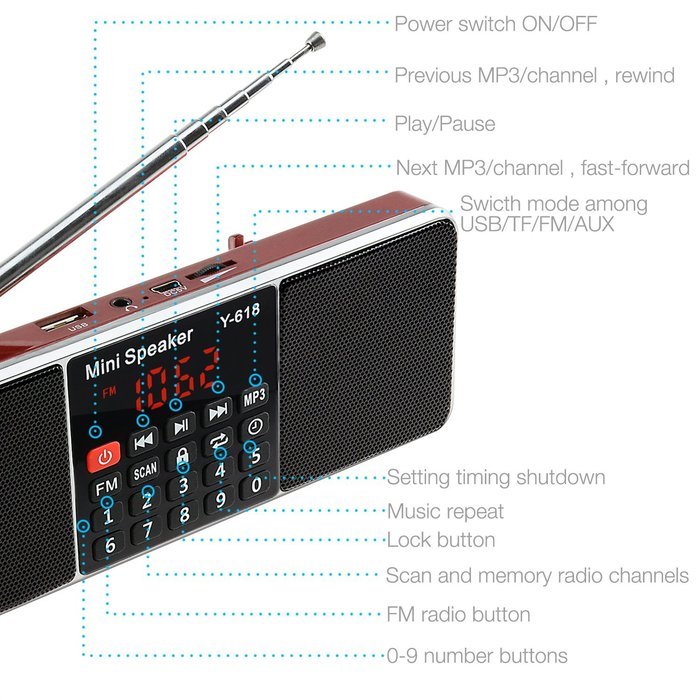 LEFON Multifunctional Bluetooth Dual Channel Digital AM / FM Radio Media Speaker MP3 Music Player Support TF Card... N10