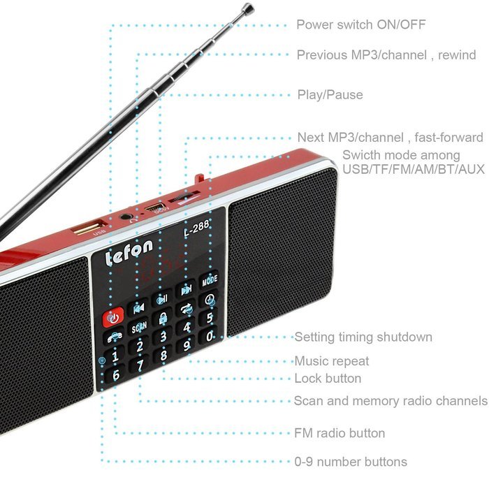 LEFON Multifunctional Bluetooth Dual Channel Digital AM / FM Radio Media Speaker MP3 Music Player Support TF Card... N38