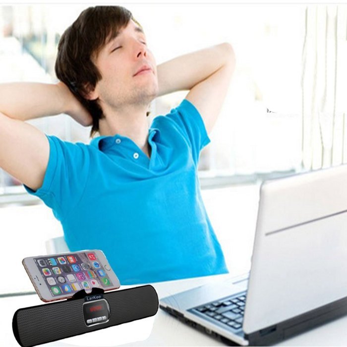 LarKoo Ultra Portable Wireles Rechargeable Handsfree Bracket LCD Bluetooth Speaker Stereo Syste Stand for Smartphones... N5