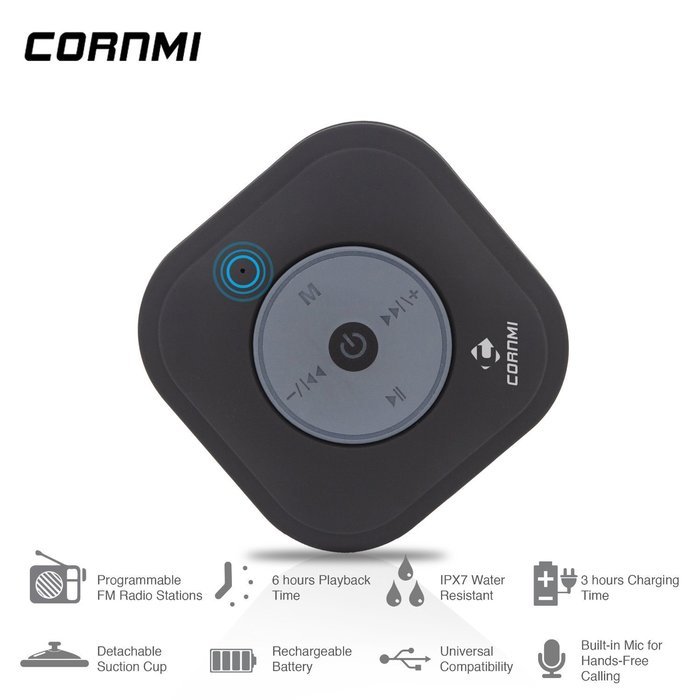 CORNMI EBS-52 FM RADIO Water Resistant Bluetooth Wireless Shower Speaker Hands-Free Portable Speakerphone Built-in... N2