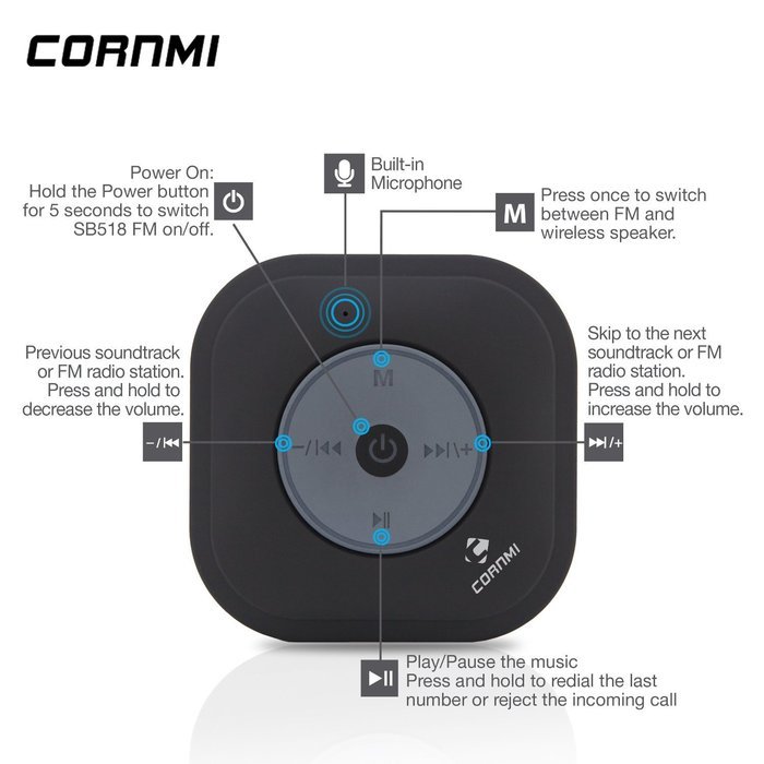CORNMI EBS-52 FM RADIO Water Resistant Bluetooth Wireless Shower Speaker Hands-Free Portable Speakerphone Built-in... N4