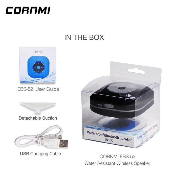 CORNMI EBS-52 FM RADIO Water Resistant Bluetooth Wireless Shower Speaker Hands-Free Portable Speakerphone Built-in... N7