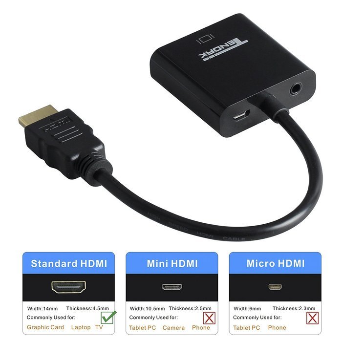 Tendak Gold-Plated Active HD 1080P HDMI to VGA Converter Adapter Dongle with 3.5mm Audio for Laptop PC Projector... N11