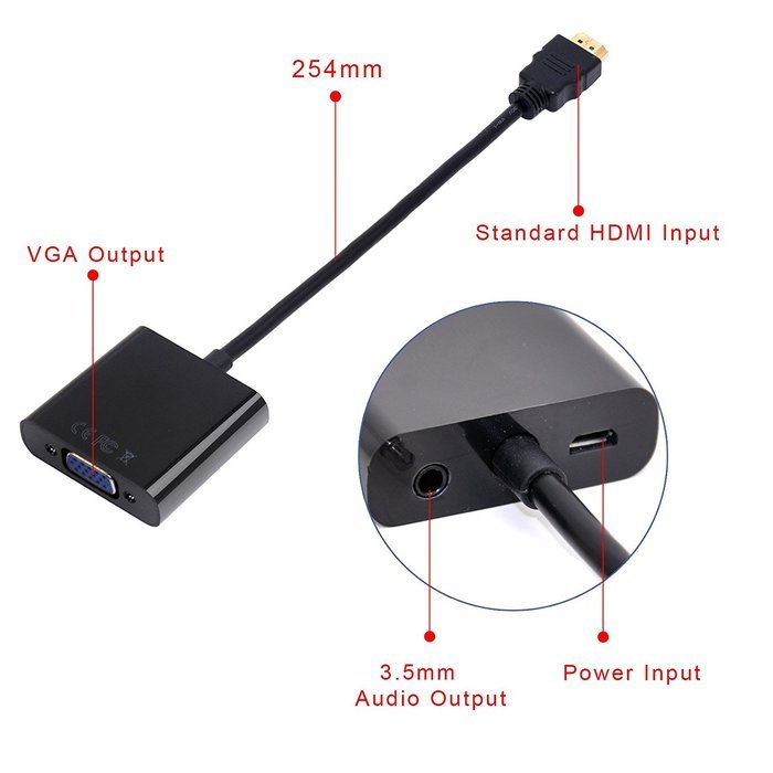 Tendak Gold-Plated Active HD 1080P HDMI to VGA Converter Adapter Dongle with 3.5mm Audio for Laptop PC Projector... N14