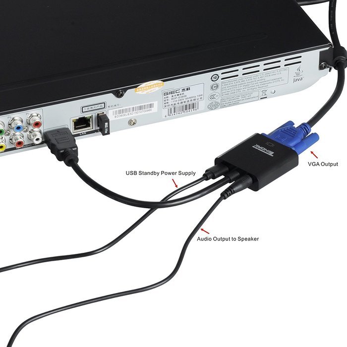 Tendak Gold-Plated Active HD 1080P HDMI to VGA Converter Adapter Dongle with 3.5mm Audio for Laptop PC Projector... N15