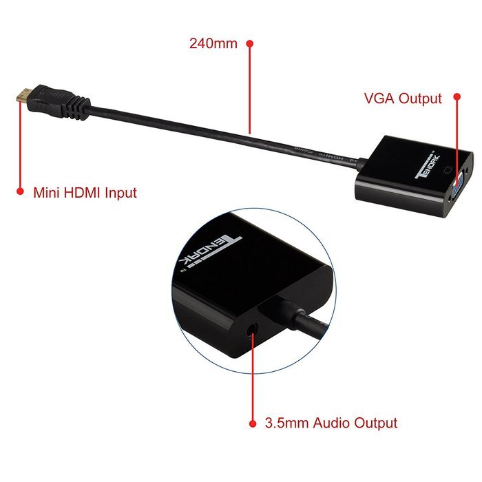 Tendak Gold-Plated Active HD 1080P HDMI to VGA Converter Adapter Dongle with 3.5mm Audio for Laptop PC Projector... N20