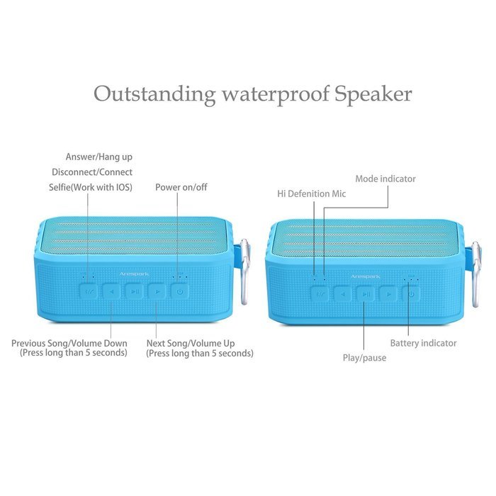 Arespark Outdoor Bluetooth 4.0 Speaker with 12 Hours Playtime, 7W Dual Stereo Bass Radiator, IPX4 Waterproof,... N11