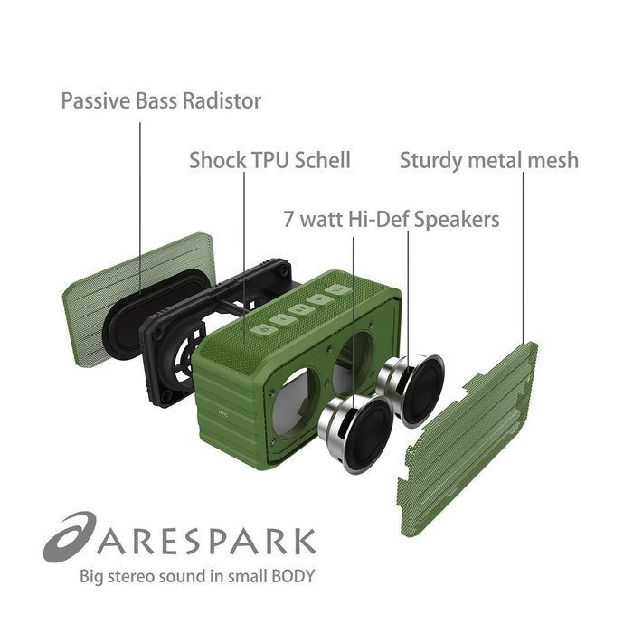 Arespark Outdoor Bluetooth 4.0 Speaker with 12 Hours Playtime, 7W Dual Stereo Bass Radiator, IPX4 Waterproof,... N18