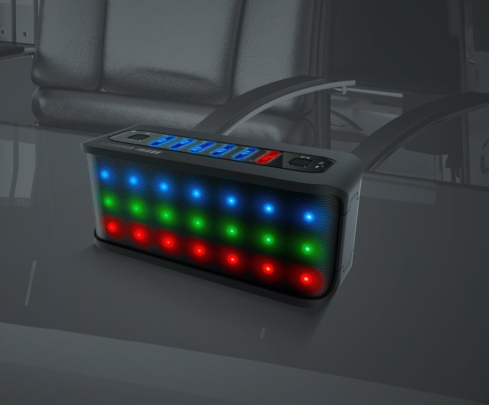 SHARPER IMAGE SBT609BK Custom Sound Bluetooth Speaker With Dancing LED Lights, Built-in Mic, and 3.5mm Jack N5