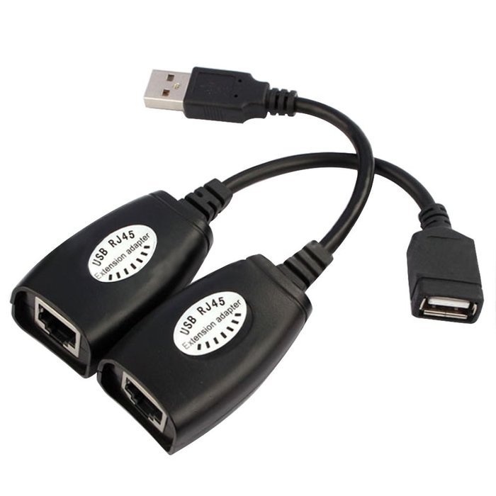 2 Pcs USB to RJ45 LAN Cable Extension Adapter Extender Over Cat5 RJ45 Cat6 Patch Cord Black