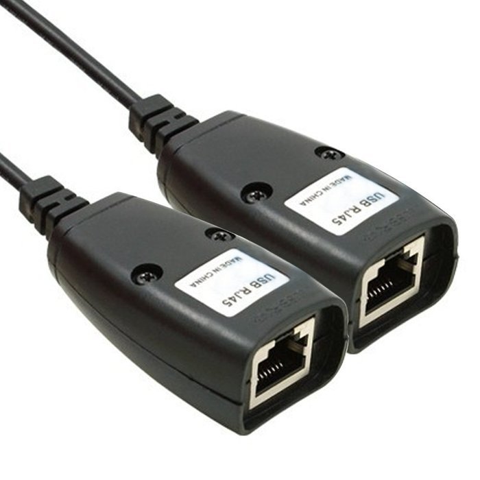 2 Pcs USB to RJ45 LAN Cable Extension Adapter Extender Over Cat5 RJ45 Cat6 Patch Cord Black N3