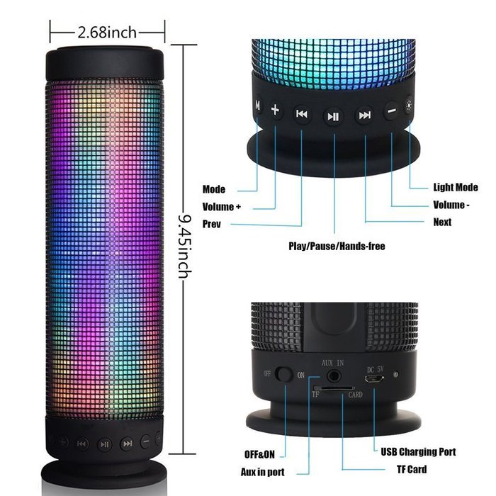 [Charging Port Improve] InaRock&reg; 10W Hi-Fi Portable Wireless Bluetooth 4.0 NFC Speaker 5 LED Light Visual Display... N3