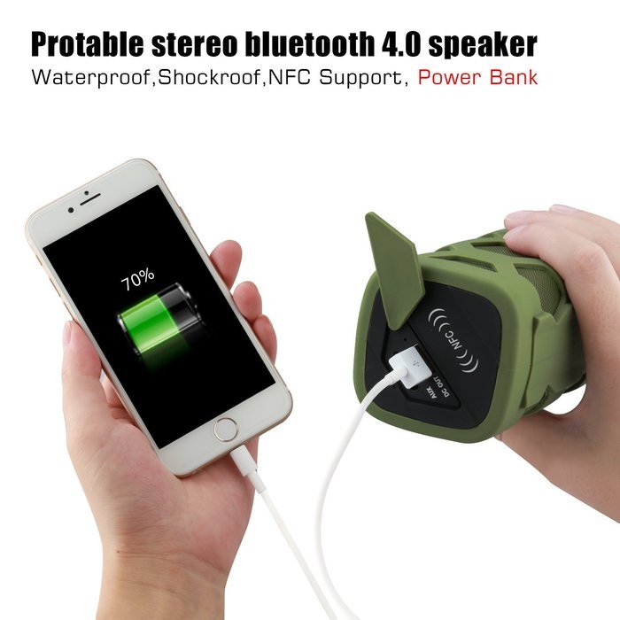 Qooltek Waterproof Sport Speaker Portable Wireless Bluetooth 4.0 Speaker Built-in Mic with NFC and Power Bank... N3