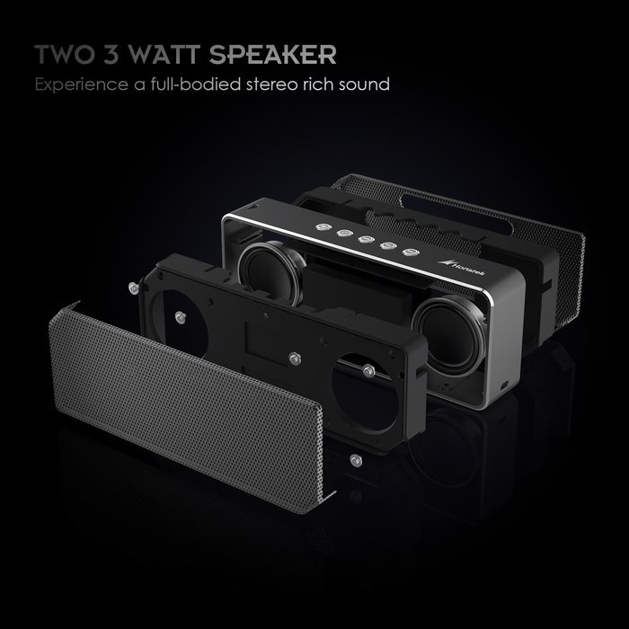 Honstek K7 Bluetooth Wireless Portable Speaker with Stereo HD Sound and Enhanced Bass(Black) N2
