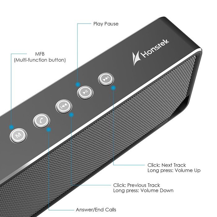 Honstek K7 Bluetooth Wireless Portable Speaker with Stereo HD Sound and Enhanced Bass(Black) N4