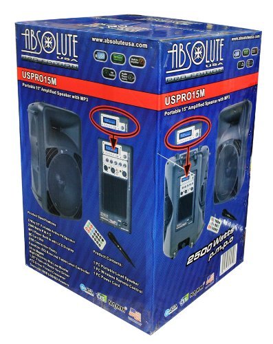 Absolute USA PRO USPRO15M Portable 15-Inch Amplified Speaker with MP3/SD/USB/FM Radio Player Built-In LCD Display N2