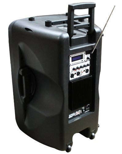 Absolute USA PRO USPRO15M Portable 15-Inch Amplified Speaker with MP3/SD/USB/FM Radio Player Built-In LCD Display N3