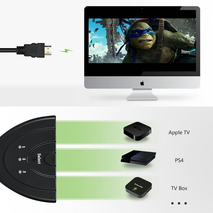 Cablor 3-Port HDMI Switch Splitter with Pigtail Cable , 3 in 1 out Auto Switch, Support 3D, 1080P For TV N6