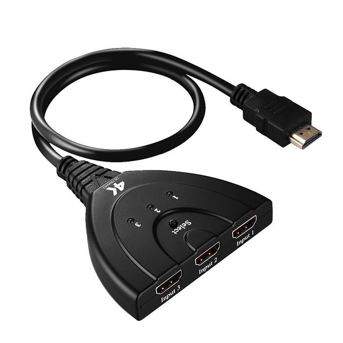Cablor 3-Port HDMI Switch Splitter with Pigtail Cable , 3 in 1 out Auto Switch, Support 3D, 1080P For TV N8