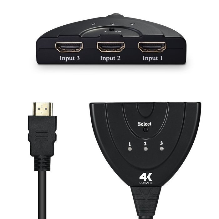 Cablor 3-Port HDMI Switch Splitter with Pigtail Cable , 3 in 1 out Auto Switch, Support 3D, 1080P For TV N9