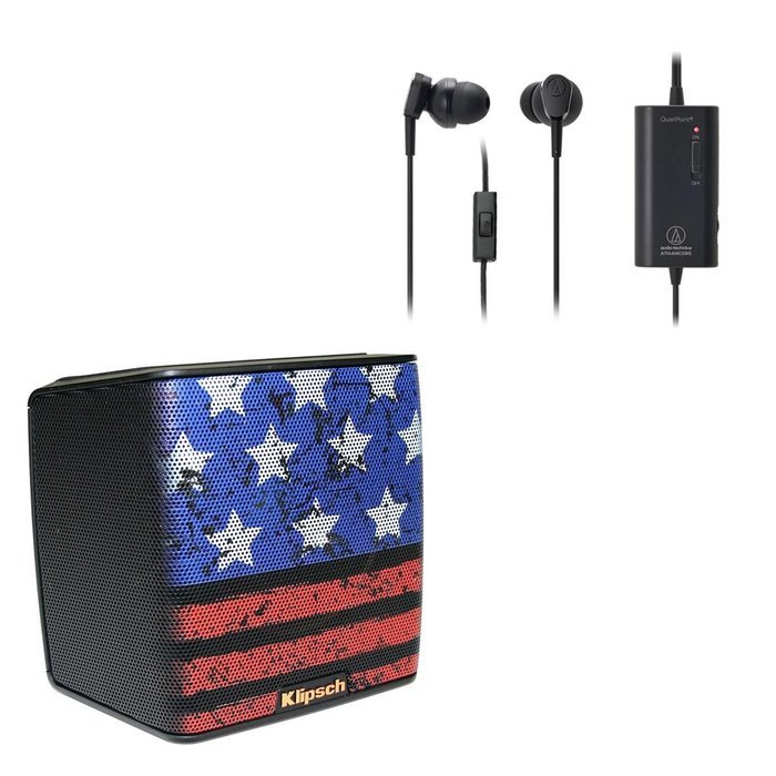 Klipsch Groove Limited Edition Loud and Proud Portable Bluetooth Speaker (Americana) and AudioTechnica ATH-ANC33iS...