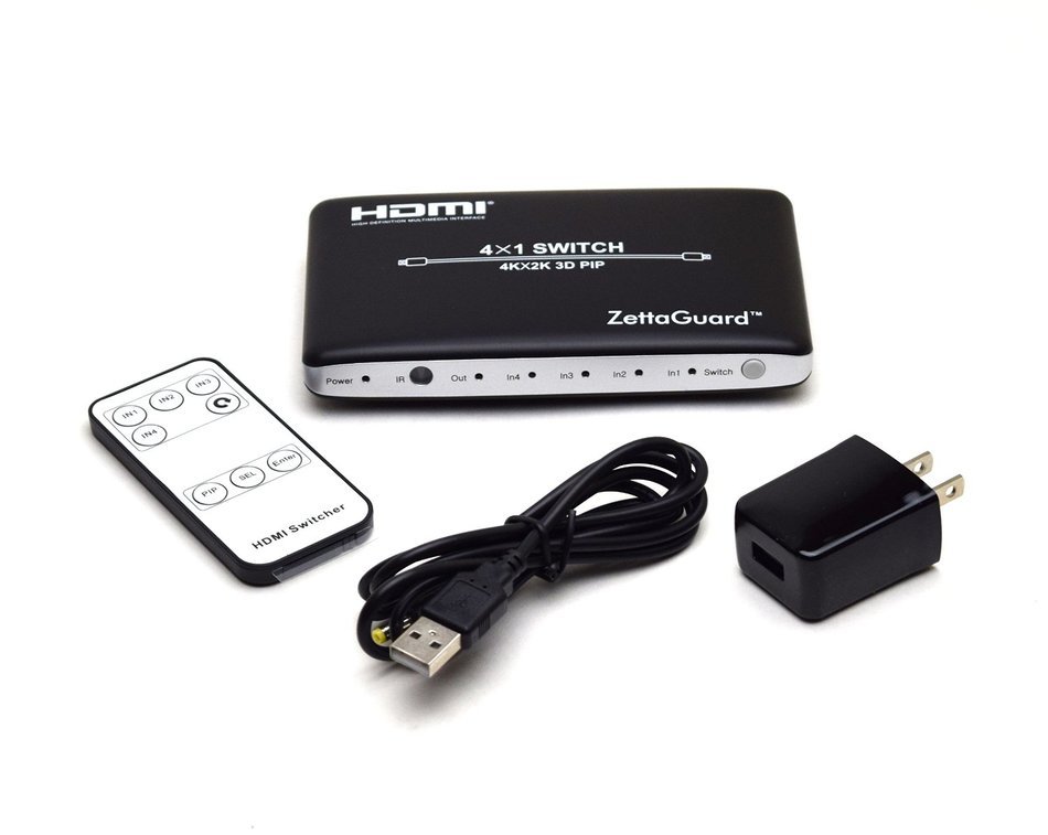 Zettaguard 4K x 2K 4 Port 4 x 1 HDMI Switch with PIP and IR Wireless Remote Control, HDMI Switcher Hub Port Switches... N6