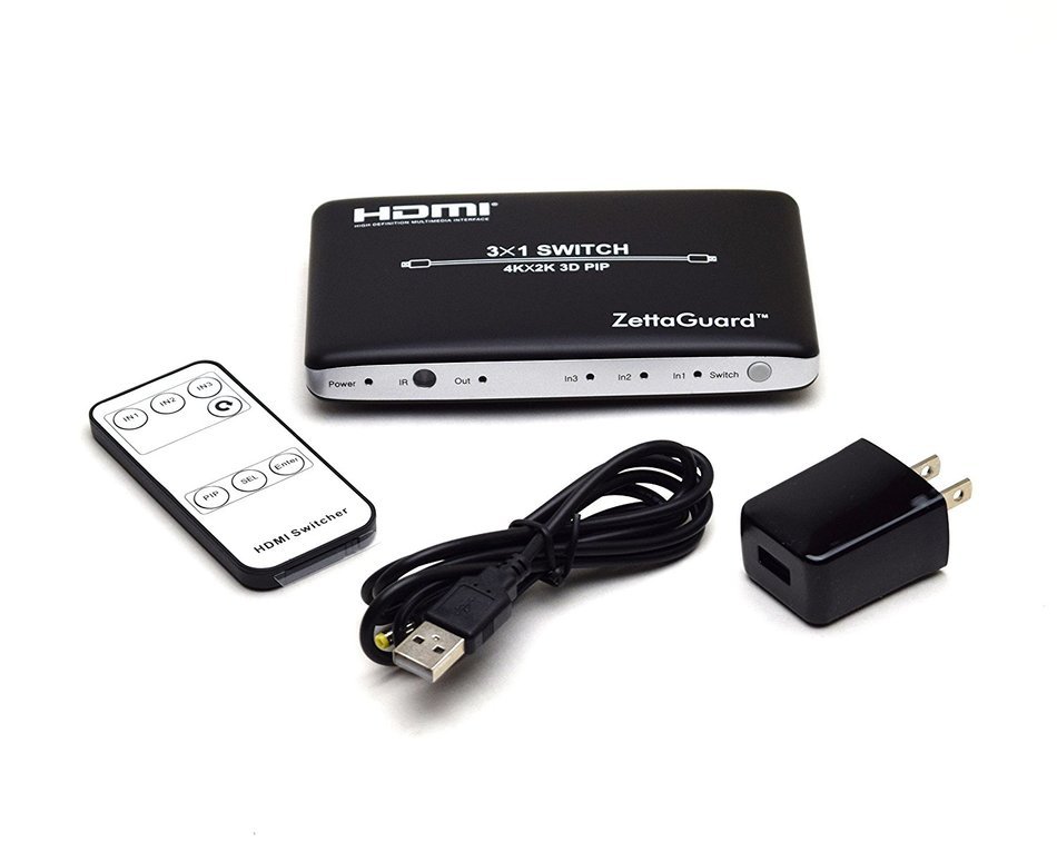 Zettaguard 4K x 2K 4 Port 4 x 1 HDMI Switch with PIP and IR Wireless Remote Control, HDMI Switcher Hub Port Switches... N23