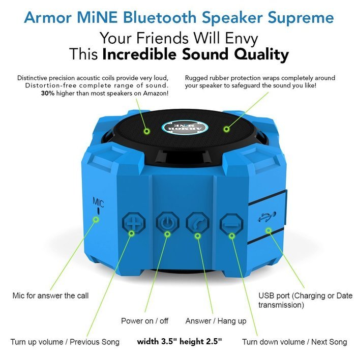 ARMOR MiNE Portable Waterproof Bluetooth Speaker - Smack Black N19