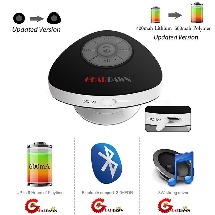 Bluetooth Shower Speaker - GearDawn Water Resistant Wireless Outdoor Bluetooth Speaker, Handsfree Portable speaker... N2