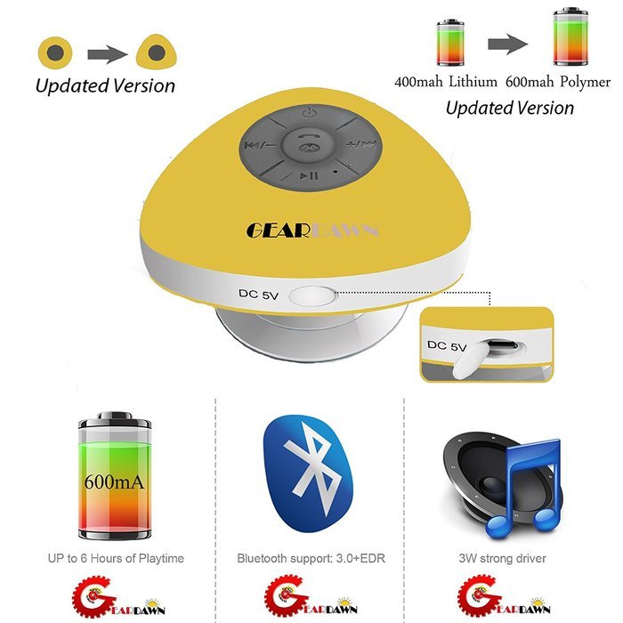 Bluetooth Shower Speaker - GearDawn Water Resistant Wireless Outdoor Bluetooth Speaker, Handsfree Portable speaker... N6