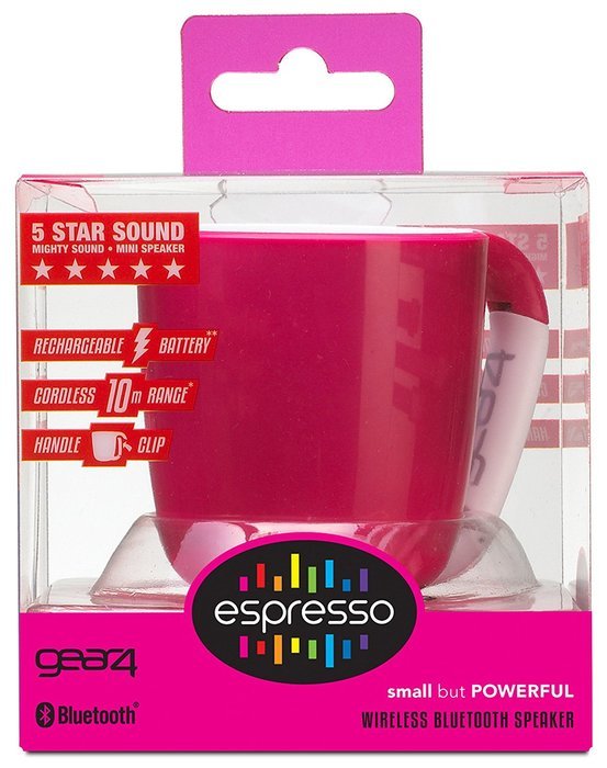 GEAR4 Espresso Small Coffee Cup Style Bluetooth Speaker with Carabineer Handle Clip in Pink(PS006PKG) N4