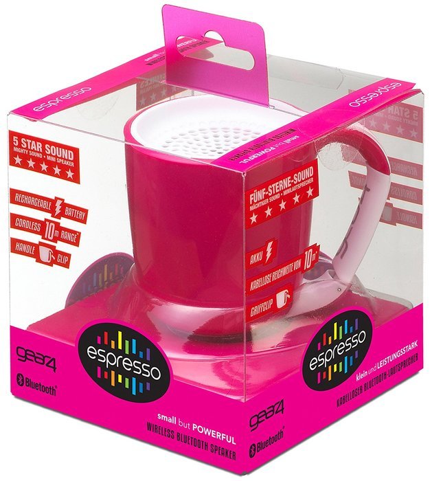 GEAR4 Espresso Small Coffee Cup Style Bluetooth Speaker with Carabineer Handle Clip in Pink(PS006PKG) N5
