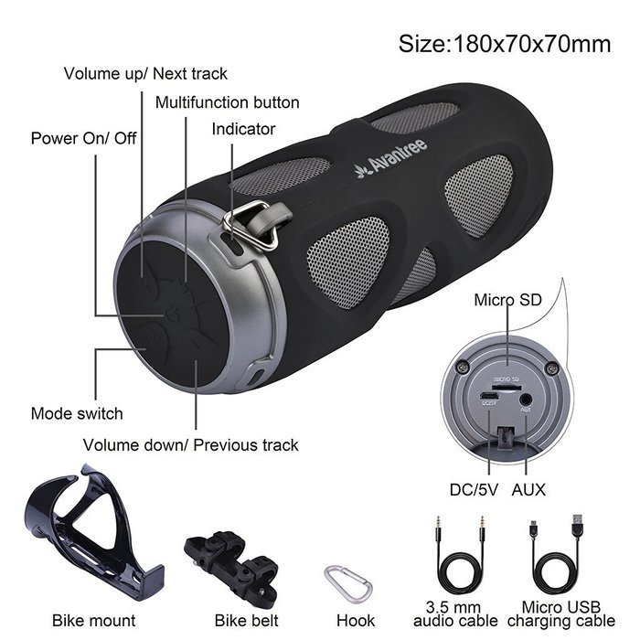Avantree 10W Bluetooth Bike Speaker with Bicycle Mount, Water Resistant (IPX4), Hook for Outdoor Portable Use,... N7