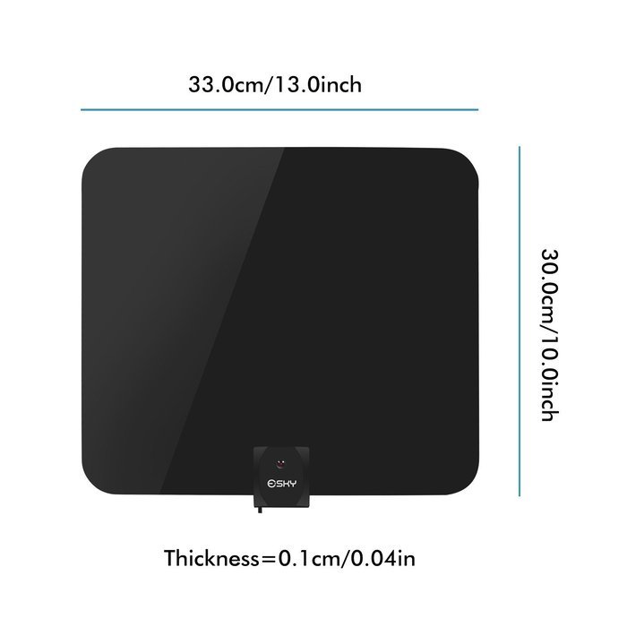 Esky 50 Miles Range Ultra-Thin Indoor Digital HDTV Antenna Built-in Signal Amplifier 10ft Cable N2