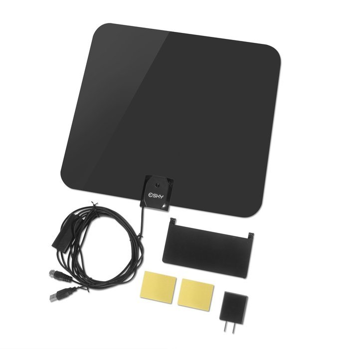 Esky 50 Miles Range Ultra-Thin Indoor Digital HDTV Antenna Built-in Signal Amplifier 10ft Cable N7