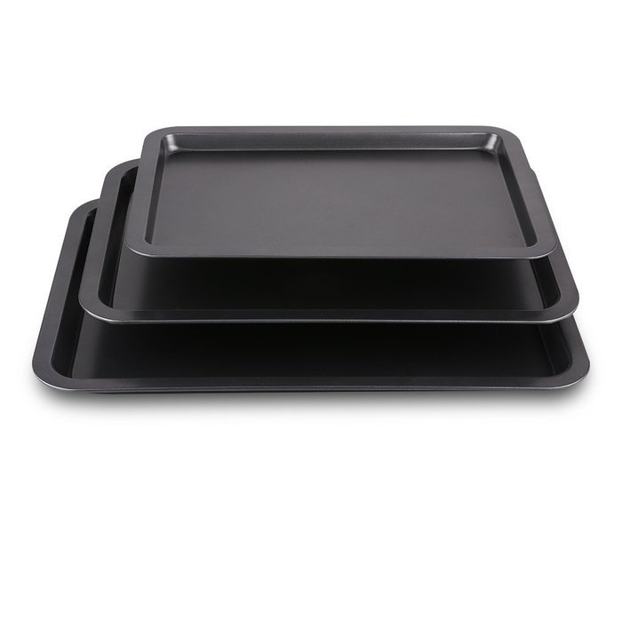 Finether FDA 3-Piece Nonstick Rectangular Bakeware and Cookie Sheet Set Pan Set Serving Tray, Dark Grey N4