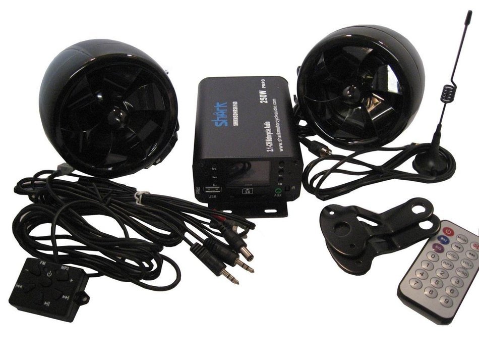 Shark Motorcycle Audio Shkshr7170bt-black 250w 2 Speakers Plus Fm Radio with 2 Remotes (Wired/wireless) Sd AUX...