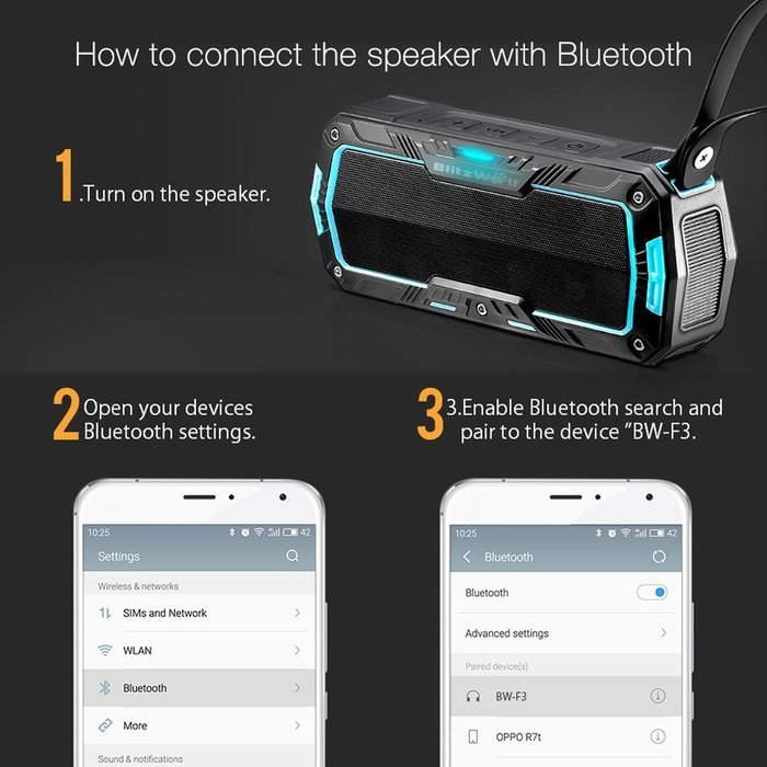 BlitzWolf Portable Bluetooth Speakers, 5W 2000mAh IP65 Water-resistant Hands Free Wireless MP3 Music Player for... N21