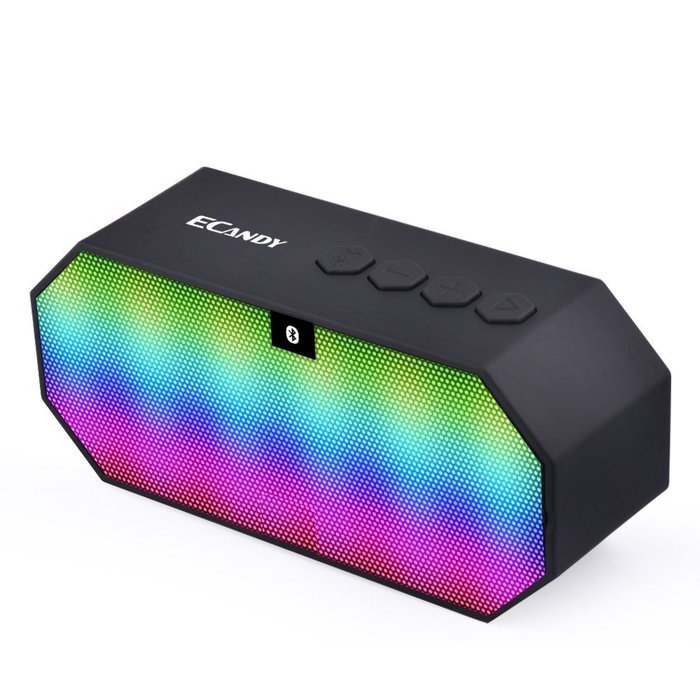 Ecandy Portable Wireless Bluetooth Speaker with LED,Built in Speakerphone, 8 Hour Rechargeable Battery-Black