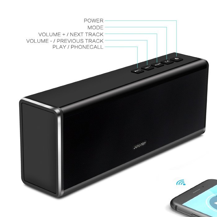 Junjiada Bluetooth Speakers Stereo 20W Speaker (Dual 10W Drivers, Dual Passive Subwoofer, Strong Bass, Aluminum-Alloy... N4
