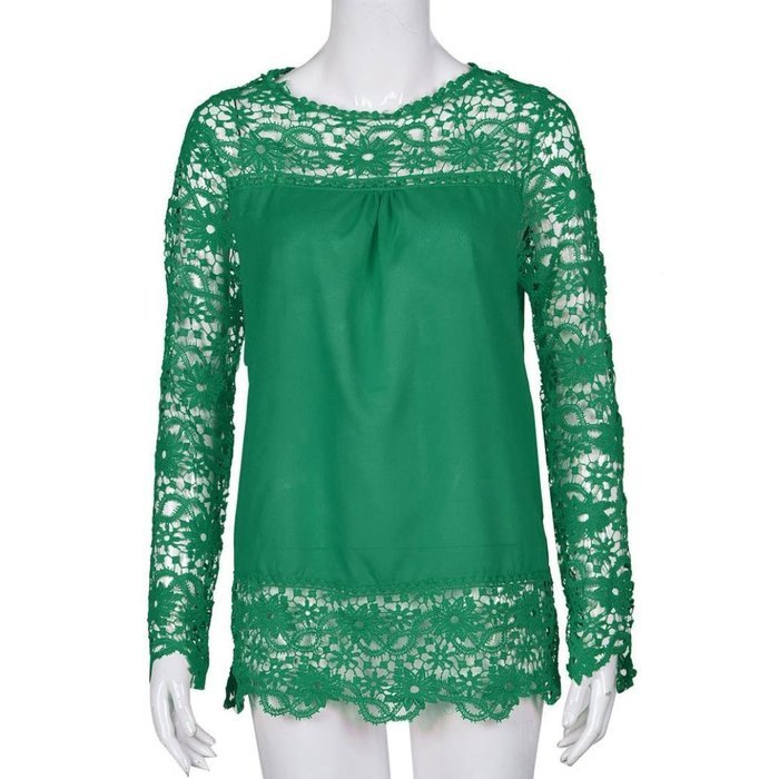 AIMTOPPYFashion Womens Lace Long Sleeve Shirt Casual Blouse Loose Cotton Tops T Shirt (XXXXL, Green) N2