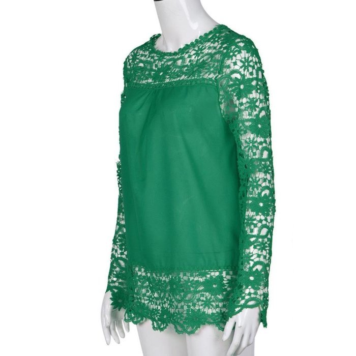 AIMTOPPYFashion Womens Lace Long Sleeve Shirt Casual Blouse Loose Cotton Tops T Shirt (XXXXL, Green) N3