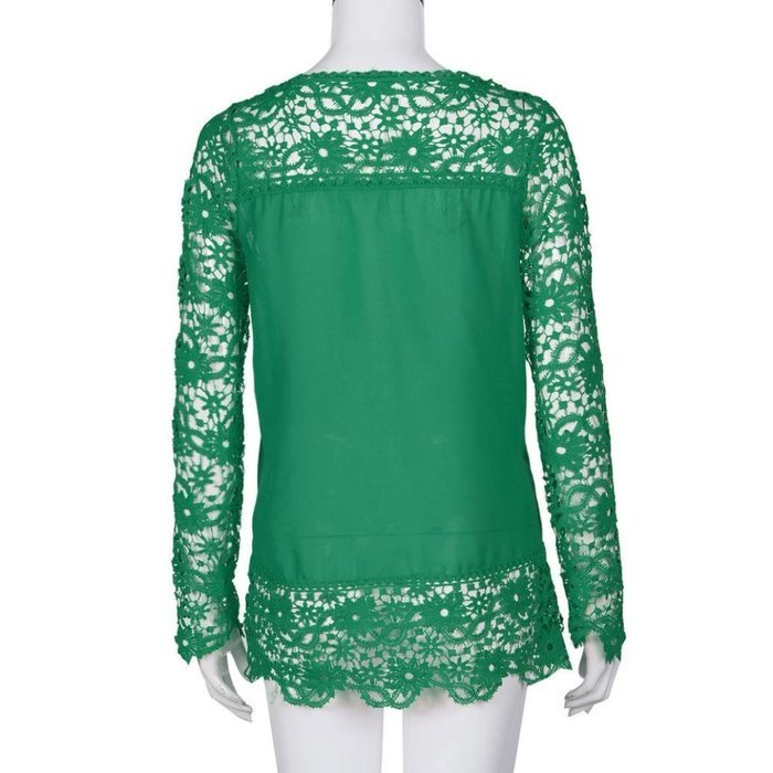 AIMTOPPYFashion Womens Lace Long Sleeve Shirt Casual Blouse Loose Cotton Tops T Shirt (XXXXL, Green) N4