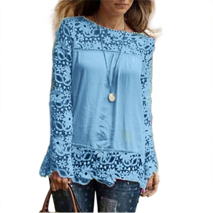 AIMTOPPYFashion Womens Lace Long Sleeve Shirt Casual Blouse Loose Cotton Tops T Shirt (XXXXL, Green) N12