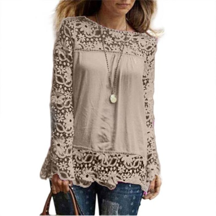 AIMTOPPYFashion Womens Lace Long Sleeve Shirt Casual Blouse Loose Cotton Tops T Shirt (XXXXL, Green) N18