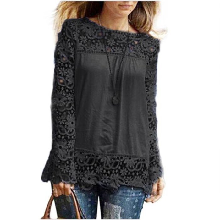 AIMTOPPYFashion Womens Lace Long Sleeve Shirt Casual Blouse Loose Cotton Tops T Shirt (XXXXL, Green) N24