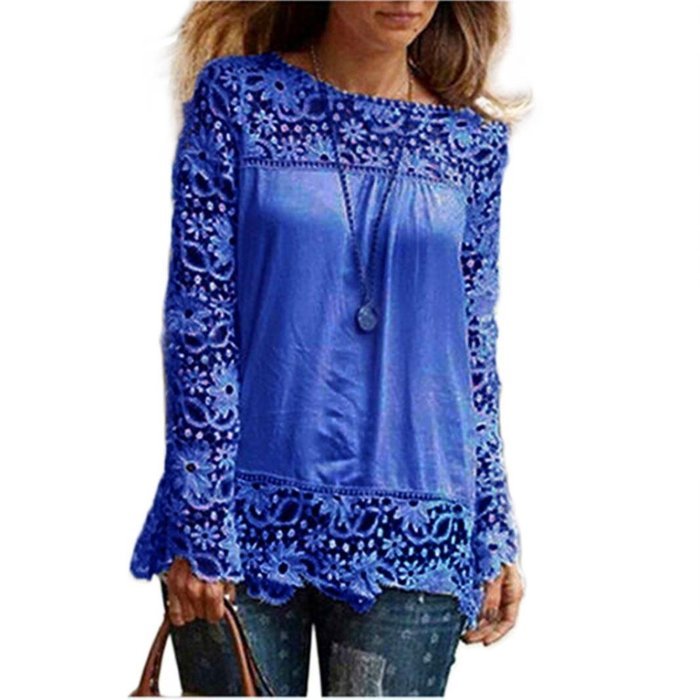 AIMTOPPYFashion Womens Lace Long Sleeve Shirt Casual Blouse Loose Cotton Tops T Shirt (XXXXL, Green) N29