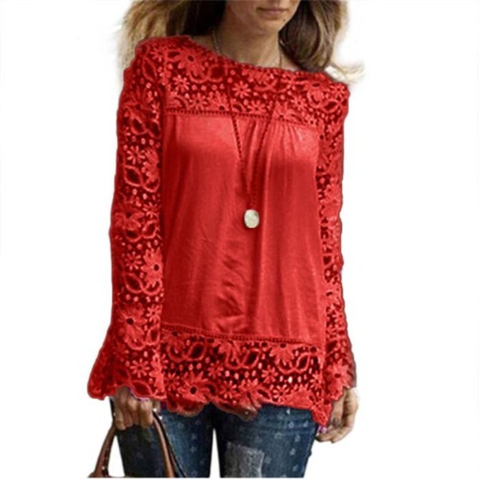 AIMTOPPYFashion Womens Lace Long Sleeve Shirt Casual Blouse Loose Cotton Tops T Shirt (XXXXL, Green) N34