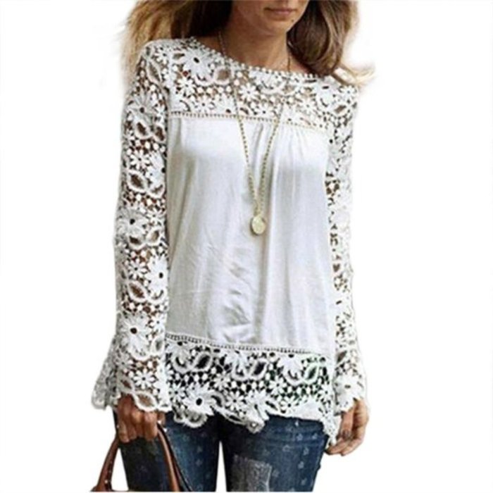 AIMTOPPYFashion Womens Lace Long Sleeve Shirt Casual Blouse Loose Cotton Tops T Shirt (XXXXL, Green) N40
