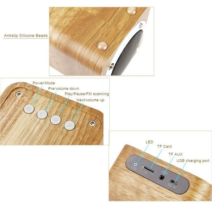 niceEshop(TM) Wood Bluetooth 4.0 Wireless Mini Speaker with FM Radio 1800mAh Rechargable Battery Compatible with... N3